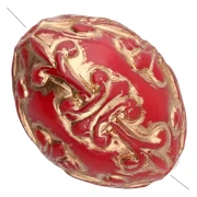 Perla d'oliva 14x11 mm in resina opaca - Stile barocco - Rosso - Dorato x1