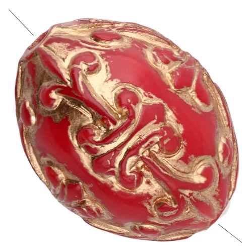 Perla d'oliva 14x11 mm in resina opaca - Stile barocco - Rosso - Dorato x1