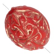 Perle di oliva 10x8 mm in resina opaca - stile barocco - Rosso - Dorato x4
