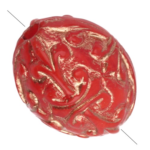 Perle di oliva 10x8 mm in resina opaca - stile barocco - Rosso - Dorato x4
