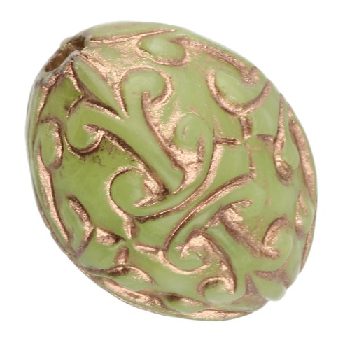 Perle di oliva 10x8 mm in resina opaca - stile barocco - Verde - Dorato x4