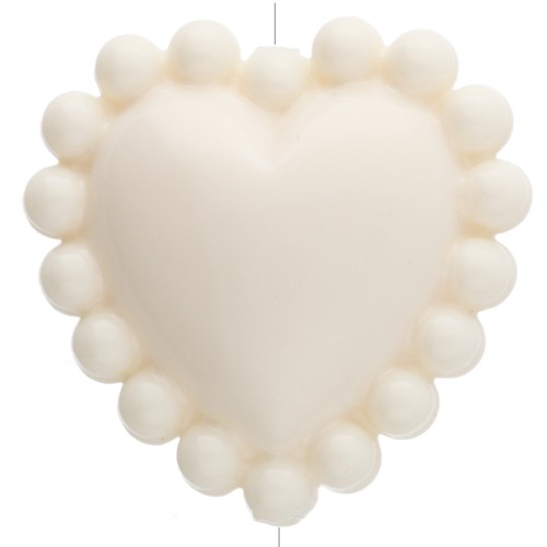 Perla a cuore da 17,5 mm con mini sfere di resina opaca - Avorio x1