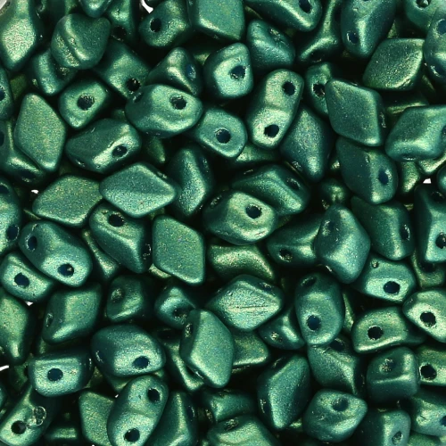 Perla di vetro Mini Gemduo a 2 fori 6x4 mm - Gold Shine Dark Green x5g