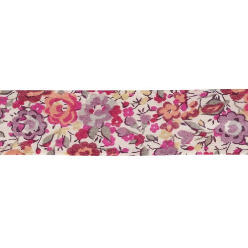 Sbieco in tessuto Liberty - Emma and Georgina - Bianco - Rosa - Viola x 1 m