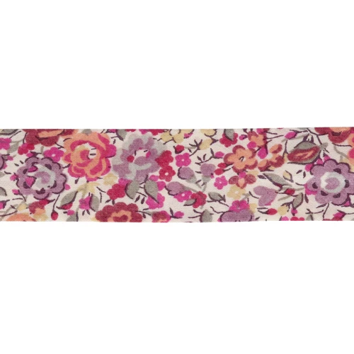 Sbieco in tessuto Liberty - Emma and Georgina - Bianco - Rosa - Viola x 1 m