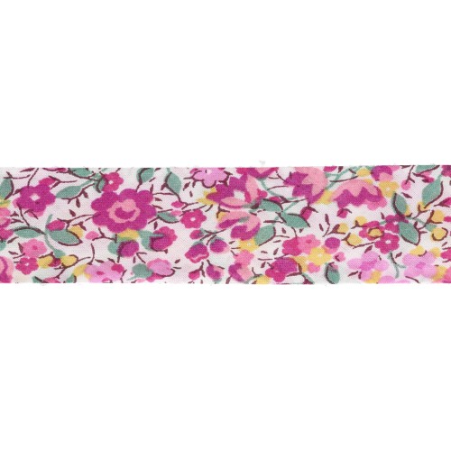 Sbieco in tessuto Liberty - Emma and Georgina - Bianco - Fucsia - Verde x 1 m