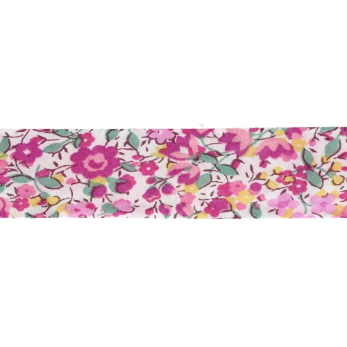 Sbieco in tessuto Liberty - Emma and Georgina - Bianco - Fucsia - Verde x 1 m