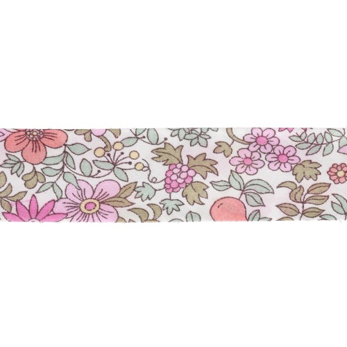 Sbieco in tessuto Liberty - Fruit punch - Bianco - Rosa - Verde pastello x 1 m