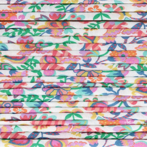 Nastro in tessuto Liberty - Phoebe - Verde - Arancione - Rosa x 1 m