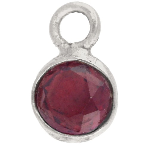 Ciondolo rotondo sfaccettato da 4,5 mm con pietra semipreziosa - Argento 925 - Granato x1