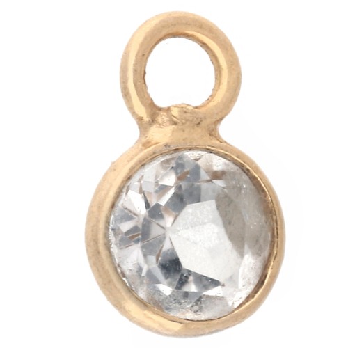 Ciondolo rotondo sfaccettato da 4,5 mm con gemma - Argento 925 dorato con oro fino - Cristallo di rocca