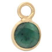 Ciondolo rotondo sfaccettato da 4,5 mm con gemma - Argento 925 dorato con oro fino - imitazione smeraldo