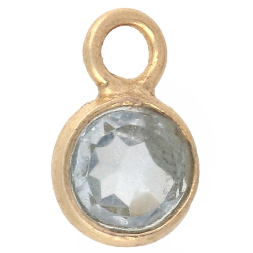 Ciondolo rotondo sfaccettato da 4,5 mm, imitazione gemma, argento 925 dorato con oro fino, Hydro Blue Topazio