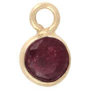 Ciondolo rotondo sfaccettato da 4,5 mm con gemma - Argento 925 dorato con oro fino - imitazione rubino