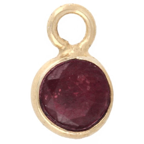 Ciondolo rotondo sfaccettato da 4,5 mm con gemma - Argento 925 dorato con oro fino - imitazione rubino