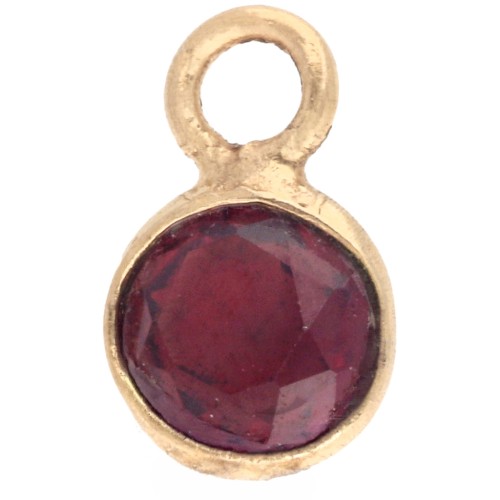 Ciondolo rotondo sfaccettato da 4,5 mm con pietra semipreziosa - Argento 925 dorato con oro fino - Granato