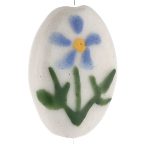 Perlina ovale in ceramica 19x14,5 mm - motivo floreale - Bianco - Blu - Verde x1