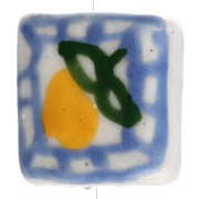 Perla quadrata in ceramica da 16 mm - Motivo limone - Blu - Giallo x1