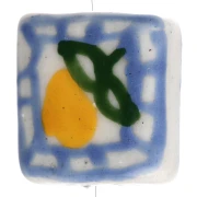 Perla quadrata in ceramica da 16 mm - Motivo limone - Blu - Giallo x1