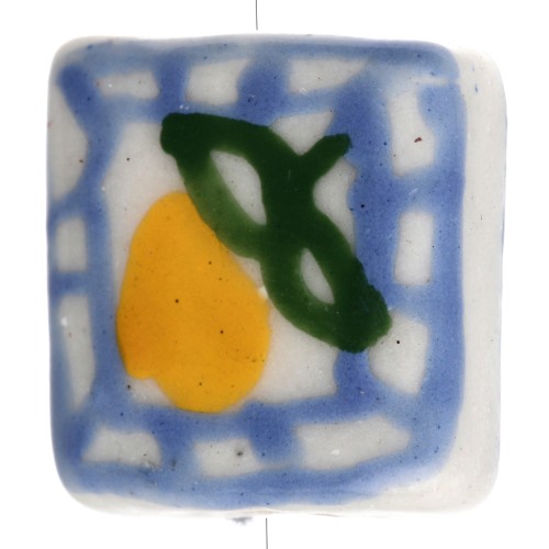 Perla quadrata in ceramica da 16 mm - Motivo limone - Blu - Giallo x1