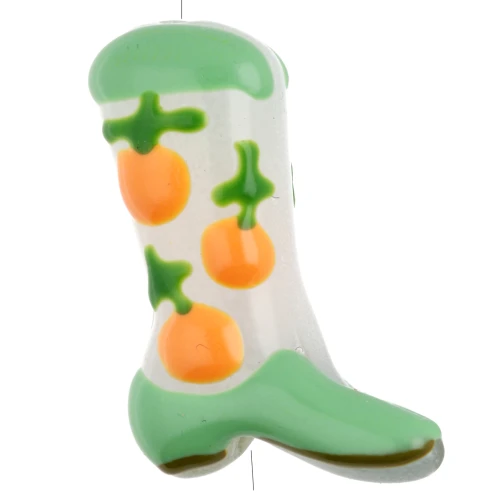 Perla Santiag - Stivale da cowboy 24x17 mm in vetro - Motivo frutta - Verde - Pesca