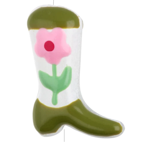 Perla Santiag - Stivale da cowboy 24x17 mm - Motivo floreale - Khaki - Rosa