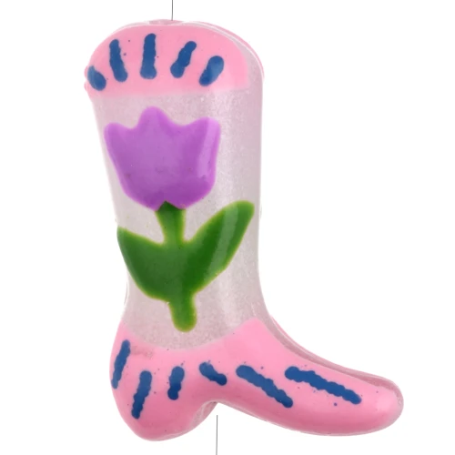 Perla Santiag - stivale da cowboy 24x17 mm in vetro - Fiore - Rosa - Lilla