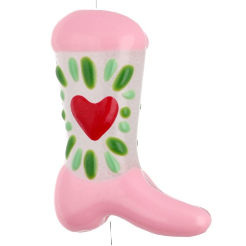 Perla Santiag - stivale da cowboy 24x17 mm in vetro - Cuore - Rosa - Verde