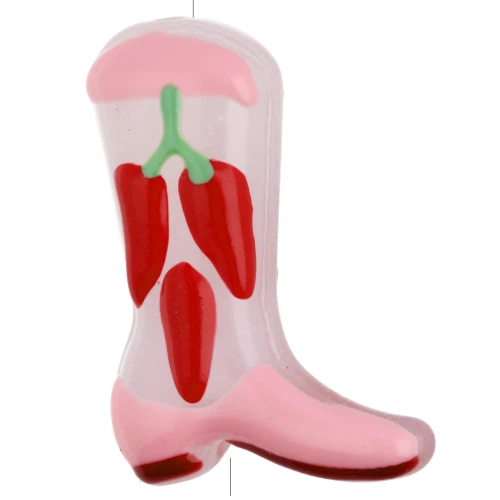 Perla Santiag - Stivale da cowboy 24x17 mm in vetro - Motivo peperoncino - Rosa - Rosso