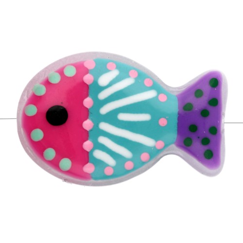 Perla pesce in vetro 20x13 mm - righe e pois - Rosa - Turchese - Viola