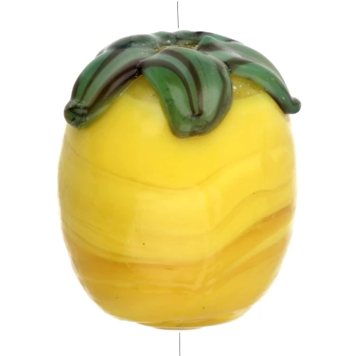 Perla di vetro Lemon 13x11 mm - Giallo - Foglia verde x1