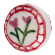 Perla piatta rotonda in ceramica da 19 mm - fiori - Bianco - Rosa x1