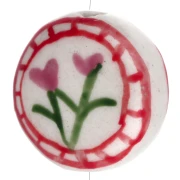 Perla piatta rotonda in ceramica da 19 mm - fiori - Bianco - Rosa x1