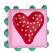 Perlina di vetro quadrata da 17 mm con piccole sfere - Cuore - Rosa - Rosso x1|raw }}