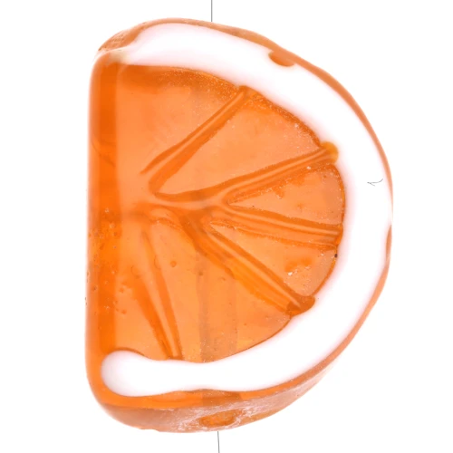 Perlina a fetta arancione 18,5x13 mm in vetro - Arancione - Bianco x1