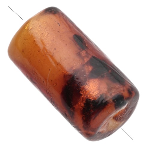 Perla a tubo in vetro 16x9 mm - Marrone marmorizzato - Brillantini x8