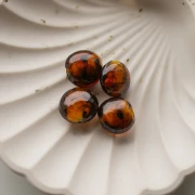 Perle di vetro rotonde piatte da 16 mm - Marrone marmorizzato - Brillantini x4