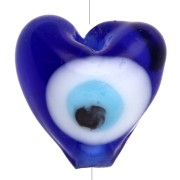 Perla a cuore in vetro 9,5x11 mm - Motivo a occhio - Blu scuro - Bianco x1