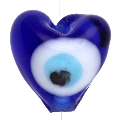 Perla a cuore in vetro 9,5x11 mm - Motivo a occhio - Blu scuro - Bianco x1