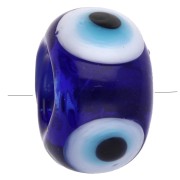 Perle di vetro rotonde 14x9,5 mm - Occhio - Blu scuro - Bianco x4|raw }}