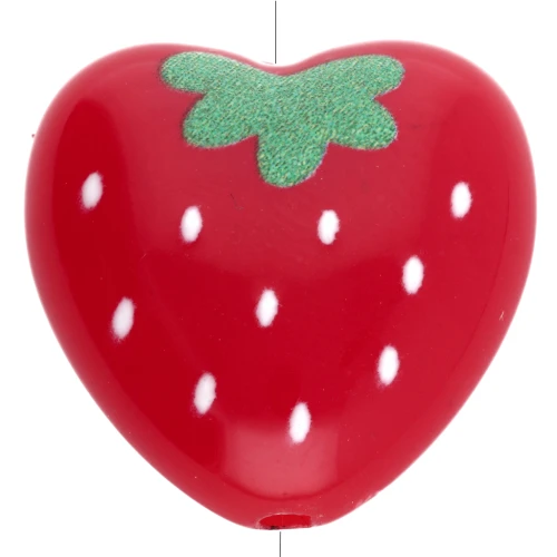 Perlina a cuore in acrilico 17x18 mm - motivo fragola - Rosso x1
