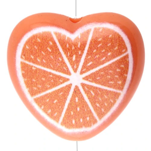 Perlina a cuore in acrilico 17x18 mm - motivo arancione - Arancione x1