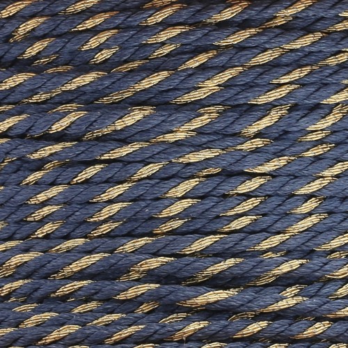Cordoncino in policotone intrecciato e filo metallico 1,3 mm - Blu scuro - Dorato x20m