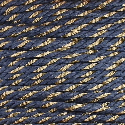 Cordoncino in policotone intrecciato e filo metallico 1,3 mm - Blu scuro - Dorato x20m