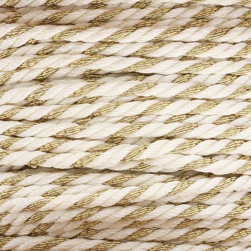 Cordoncino in policotone intrecciato e filo metallico 1,3 mm - Bianco - Dorato x20m