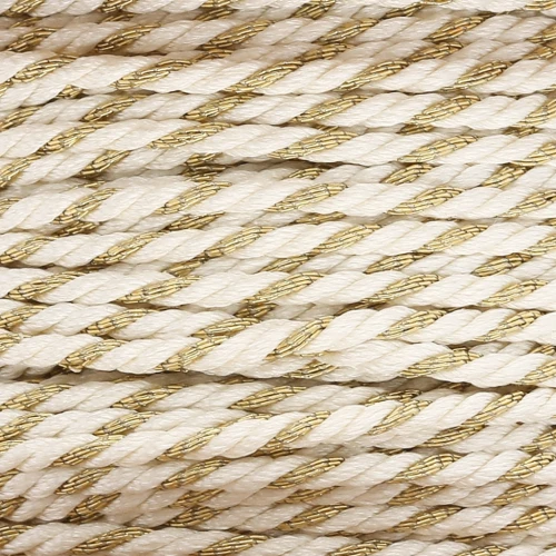 Cordoncino in policotone intrecciato e filo metallico 1,3 mm - Bianco - Dorato x20m