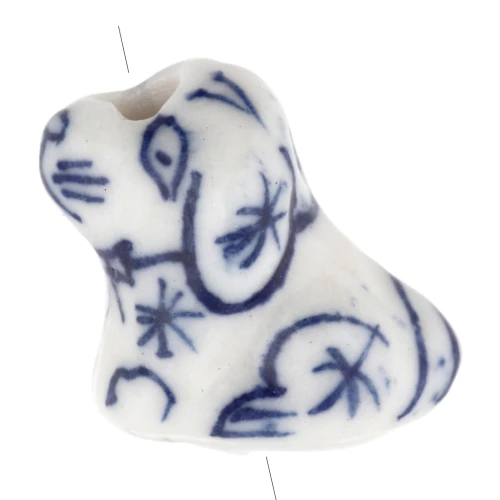 Perlina in ceramica 13 mm - Bianco - Blu x1