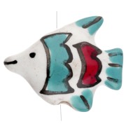 Perla pesce in ceramica 18x21 mm - Bianco - Turchese x1