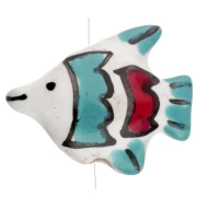Perla pesce in ceramica 18x21 mm - Bianco - Turchese x1