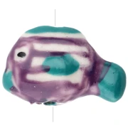Perla pesce in ceramica 23x16 mm - motivo a strisce - Viola - Turchese x1